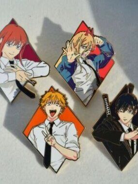 Chainsaw Man Diamond Enamel Pin Set – Denji, Power, Aki & Makima (4-Piece Lot)